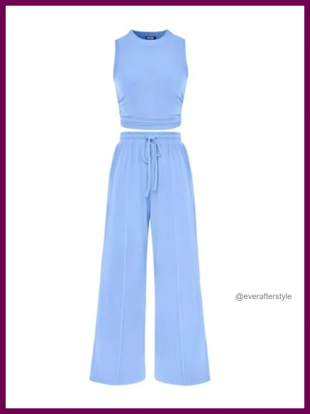 Ribbed Knit 2 Piece Outfit Lounge Matching Set Women Travel Crop Top Wide Leg